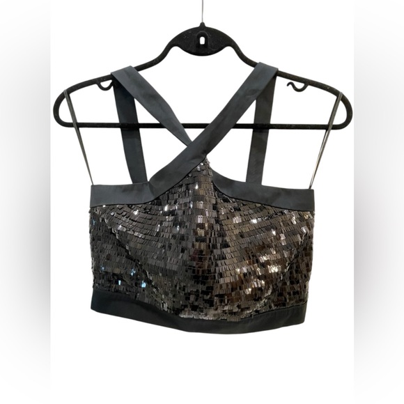 Zara Basics black sequin criss-cross back crop top size small - Picture 1 of 5
